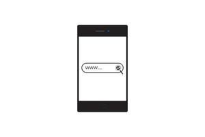 minimaal stijl mobiel telefoon scherm met vergrootglas internet zoeken bar. vector