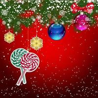 Kerstmis achtergrond met Kerstmis boom takken versierd met glas ballen en speelgoed. vector