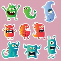 tekenfilm schattig monsters sticker reeks vector