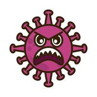 virus emoticon, covid-19 emoji karakter infectie, boos gezicht, vlak tekenfilm stijl vector