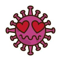 virus emoticon, covid-19 emoji karakter infectie, gezicht liefde vlak tekenfilm stijl vector