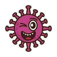 virus emoticon, covid-19 emoji karakter infectie, gezicht knipoog vlak tekenfilm stijl vector
