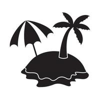 zomer reizen en vakantie eiland strand paraplu in silhouet stijl geïsoleerd icoon vector