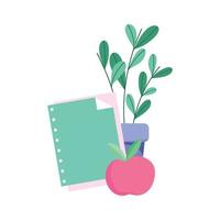 school- lakens en appel geïsoleerd icoon ontwerp wit achtergrond vector
