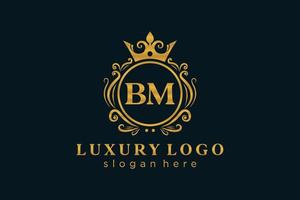 eerste bm brief Koninklijk luxe logo sjabloon in vector kunst voor restaurant, royalty, boetiek, cafe, hotel, heraldisch, sieraden, mode en andere vector illustratie.