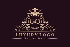 gq eerste brief goud kalligrafische vrouwelijk bloemen hand- getrokken heraldisch monogram antiek wijnoogst stijl luxe logo ontwerp premie vector