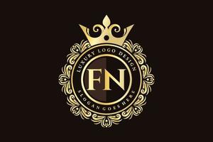 fn eerste brief goud kalligrafische vrouwelijk bloemen hand- getrokken heraldisch monogram antiek wijnoogst stijl luxe logo ontwerp premie vector