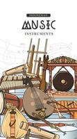 Indonesisch muziek- instrumenten hand- getrokken vector illustratie. muziek- sociaal media post sjabloon