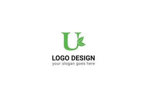 u brief eco logo met blad. vector lettertype voor natuur affiches, eco vriendelijk embleem, veganistisch identiteit, kruiden en botanisch kaarten enz. ecologie u brief logo met groen blad.