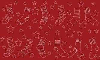 gekleurde sokken reeks naadloos patroon met rood en ster. vector