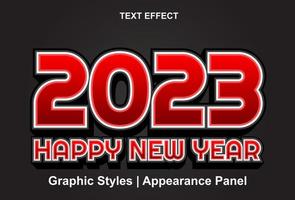 gelukkig nieuw jaar 2023 tekst effect met rood kleur bewerkbaar. vector