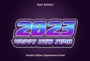 gelukkig nieuw jaar 2023 tekst effect met Purper kleur bewerkbaar. vector
