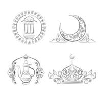 Ramadan kareem Arabisch element ornament etiket hand- getrokken lijn schetsen verzameling vector
