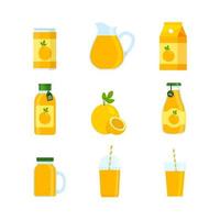 passie fruit drank in kan, plastic kop en glas kop geïsoleerd Aan wit achtergrond, sap en smoothie vector