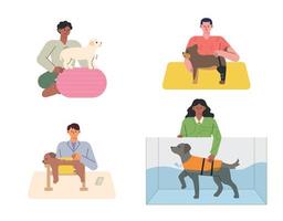 revalidatie behandeling voor honden. honden ondergaan water fysiotherapie, acupunctuur therapie, fysiotherapie. vector