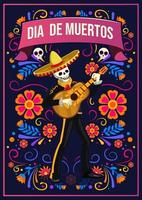 dia de los muertos, dag van de dood of halloween groet kaart, banier, uitnodiging. suiker tattoo schedels, goudsbloem bloemen, Catrina calavera traditioneel Mexico skelet decoratie vector illustratie.