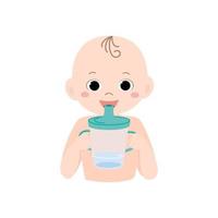 schattig baby jongen drinken water van beker. concept van een gezond levensstijl voor kinderen. vector illustratie in tekenfilm vlak stijl.