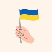 tekenfilm hand- Holding oekraïens vlag tekening. vlag van Oekraïne, hand- getrokken illustratie, vlak ontwerp geïsoleerd vector icoon.