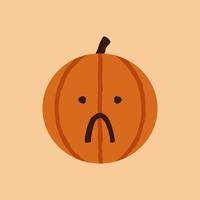 schattig halloween pompoen in heel verdrietig frons gezicht, emoticon vector