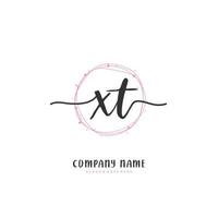 xt eerste handschrift en handtekening logo ontwerp met cirkel. mooi ontwerp handgeschreven logo voor mode, team, bruiloft, luxe logo. vector