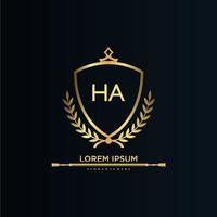 ha brief eerste met Koninklijk sjabloon.elegant met kroon logo vector, creatief belettering logo vector illustratie.