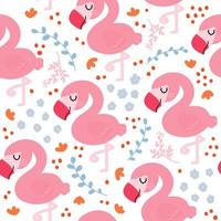 flamingo's voor textiel kinderen ontwerp. wit achtergrond. voorjaar decoratief ornament. tropisch vogelstand met bloemen.naadloos vector patroon.