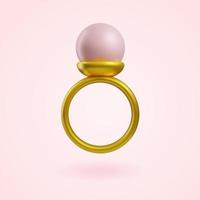 goud ring met roze parel 3d. schattig icoon in modern stijl. vector illustratie voor bruiloft ontwerp of Valentijnsdag dag