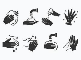 hand- wassen pictogrammen set. zwart vector illustratie.