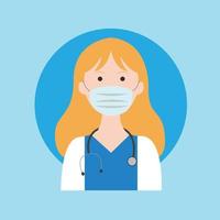 blond vrouw dokter vervelend masker voorkomen covid vector icoon avatar