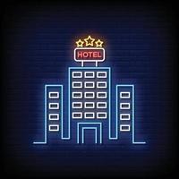 neon teken hotel met steen muur achtergrond vector