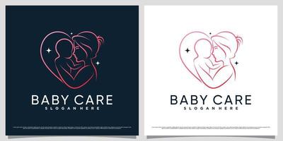 baby zorg logo ontwerp sjabloon met lijn kunst stijl en hart vormig vector