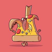 gesneden pizza plak vector illustratie. snel voedsel, afhalen, mascotte ontwerp concept.