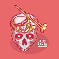 schedel ramen kom soep vector illustratie. voedsel, spookachtige, merk ontwerp concept.