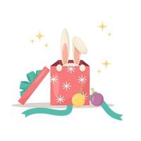 vector illustratie van een konijn zittend in een geschenk doos
