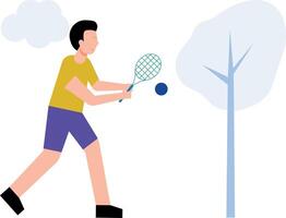 de jongen speelt badminton. vector