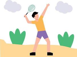 de jongen speelt badminton. vector