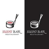 sushi logo sjabloon ontwerp.zeevruchten of traditioneel Japans keuken met Zalm, heerlijk food.logo voor Japans restaurant, bar, sushi winkel. vector