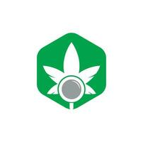 hennep zoeken logo ontwerp vector sjabloon. marihuana blad en loupe logo combinatie. hennep en vergroten symbool of icoon.