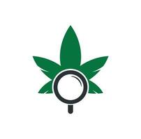 hennep zoeken logo ontwerp vector sjabloon. marihuana blad en loupe logo combinatie. hennep en vergroten symbool of icoon.