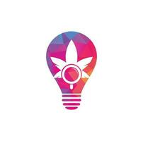 hennep zoeken lamp vorm logo ontwerp vector sjabloon. marihuana blad en loupe logo combinatie. hennep en vergroten symbool of icoon