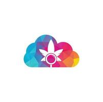 hennep zoeken wolk vorm logo ontwerp vector sjabloon. marihuana blad en loupe logo combinatie. hennep en vergroten symbool of icoon
