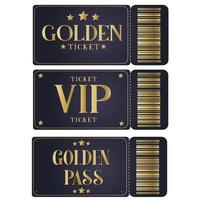 gouden ticket set, vip ticket, gouden voorbij gaan aan met streepjescode. vector