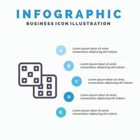 Dobbelsteen gaming waarschijnlijkheid blauw infographics sjabloon 5 stappen vector lijn icoon sjabloon