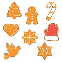 reeks van peperkoek koekjes Mens, Kerstmis boom, ster, duif, want. vector illustratie