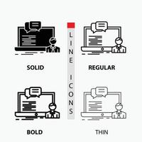 opleiding. Cursus. online. computer. babbelen icoon in dun. normaal. stoutmoedig lijn en glyph stijl. vector illustratie