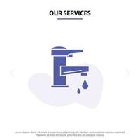 onze Diensten kraan water hand- kraan water kraan laten vallen solide glyph icoon web kaart sjabloon vector