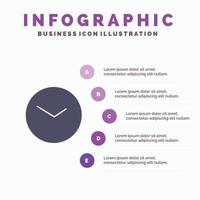 eenvoudig kijk maar tijd klok solide icoon infographics 5 stappen presentatie achtergrond vector