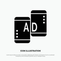 reclame mobiel mobiel reclame afzet solide glyph icoon vector