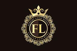 fl eerste brief goud kalligrafische vrouwelijk bloemen hand- getrokken heraldisch monogram antiek wijnoogst stijl luxe logo ontwerp premie vector