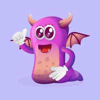 schattig Purper monster duimen omhoog vector